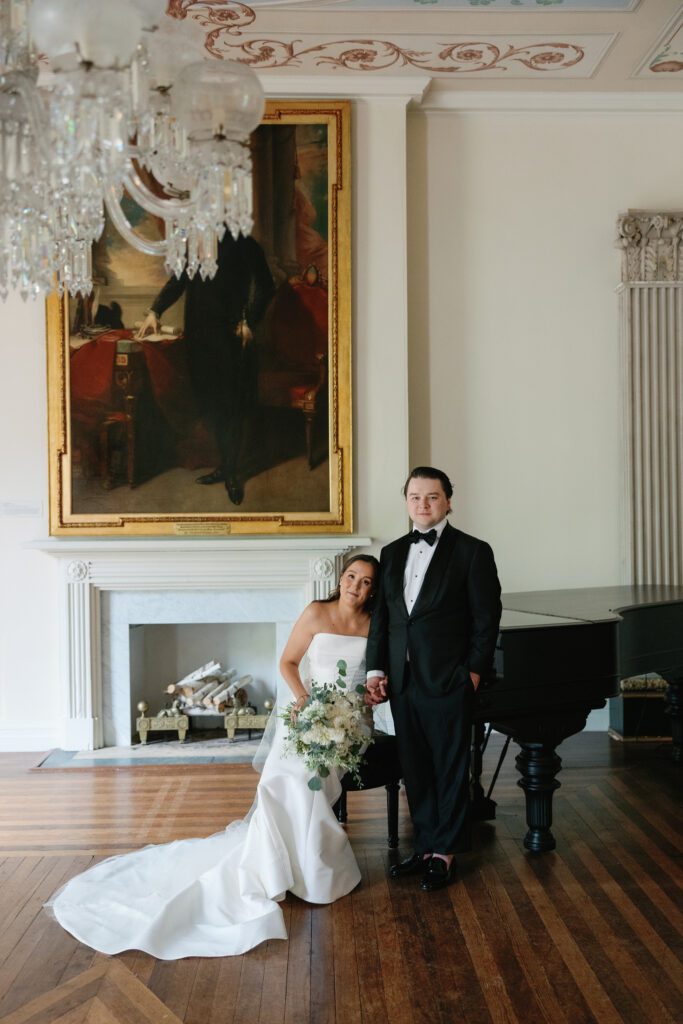 Grand piano bride and groom portrait