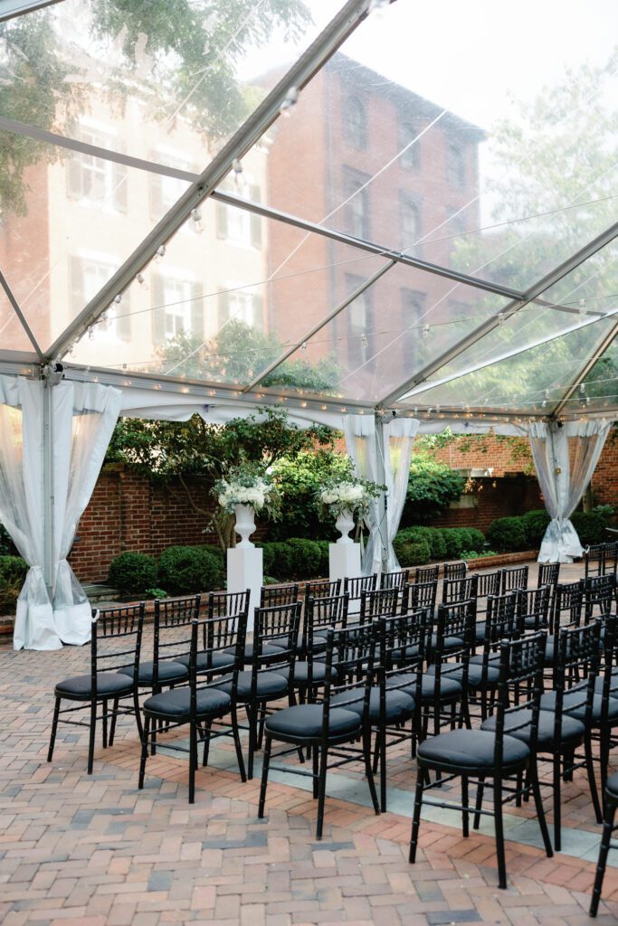 Clear tented wedding ceremony